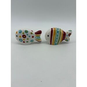 Celebrating Home Salt Pepper Shakers OS Multi Fish Polka Dot Stripe Vintage